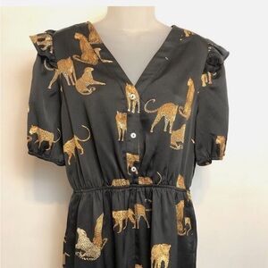 Leopard print satin shorts romper